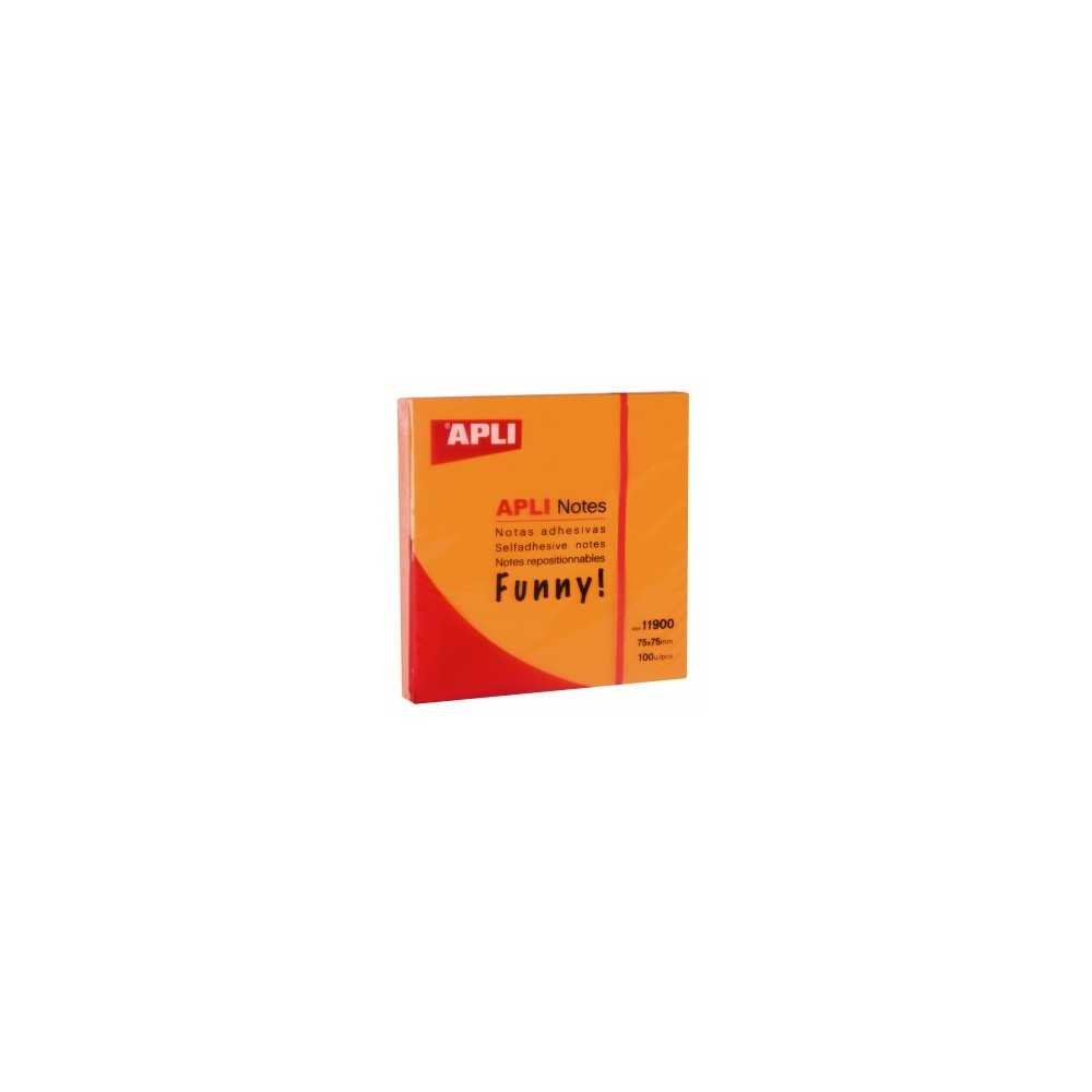 Notas Adhesivas Naranja Flúor 75x75 mm 100 Hojas Apli 11900