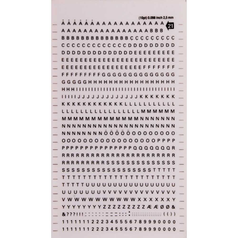Letras y Números Transferibles Negros 2,5 mm Apli DD21F