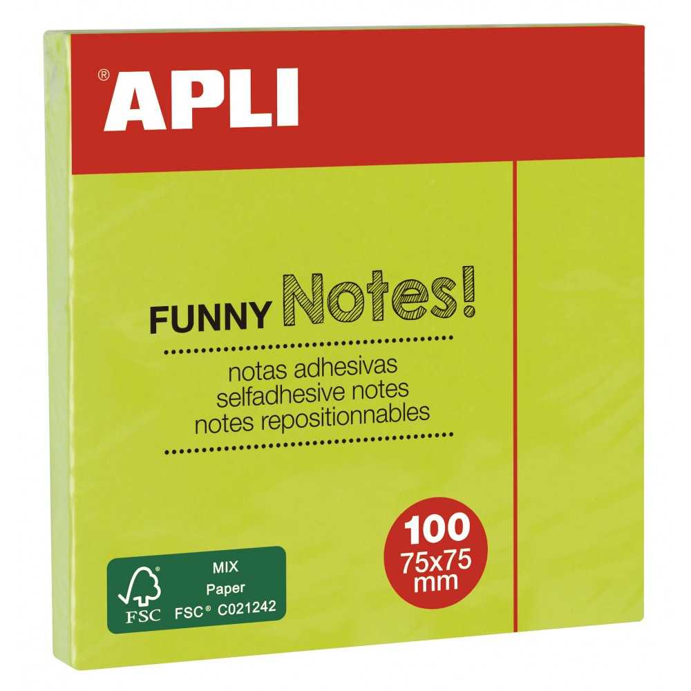 Notas Adhesivas Verde Flúor 75x75 mm 100 Hojas Apli 11899