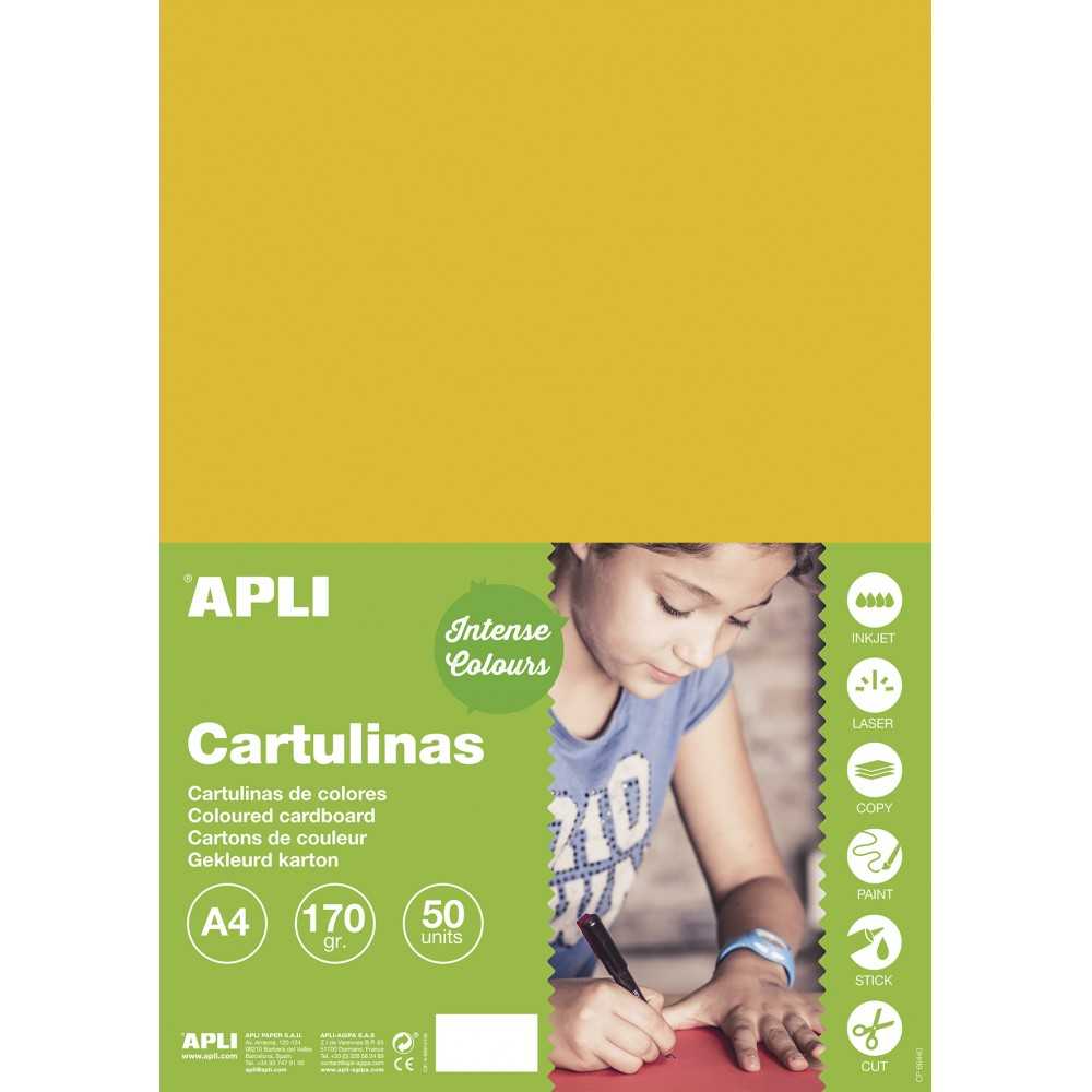 50 Hojas Cartulina Amarillo Oro 170 gr A4 Apli 16501