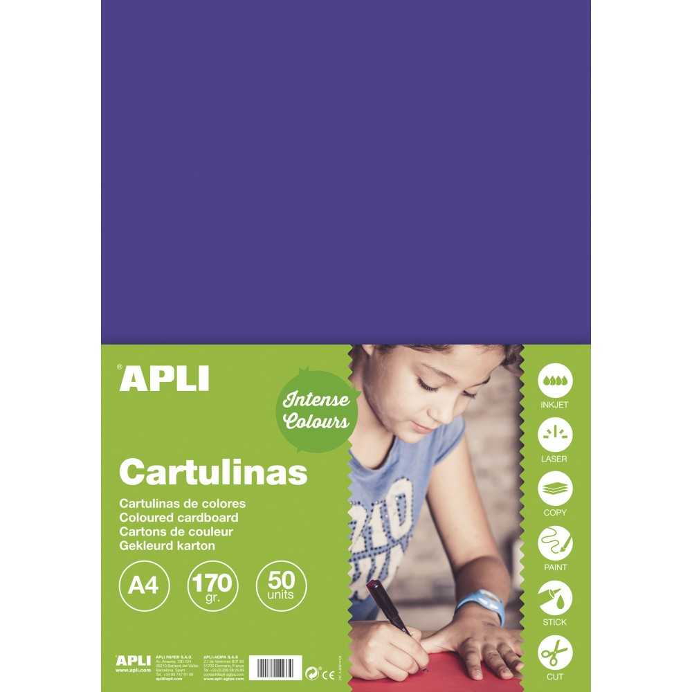50 Hojas Cartulina Color Morado A4 170gr Apli 14247 COMPRAETIQUETAS
