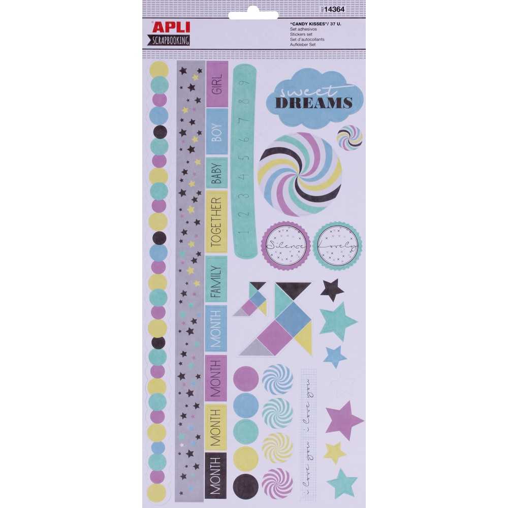 Set 37 Adhesivos Scrapbooking Colección Candy Kisses APLI 14364