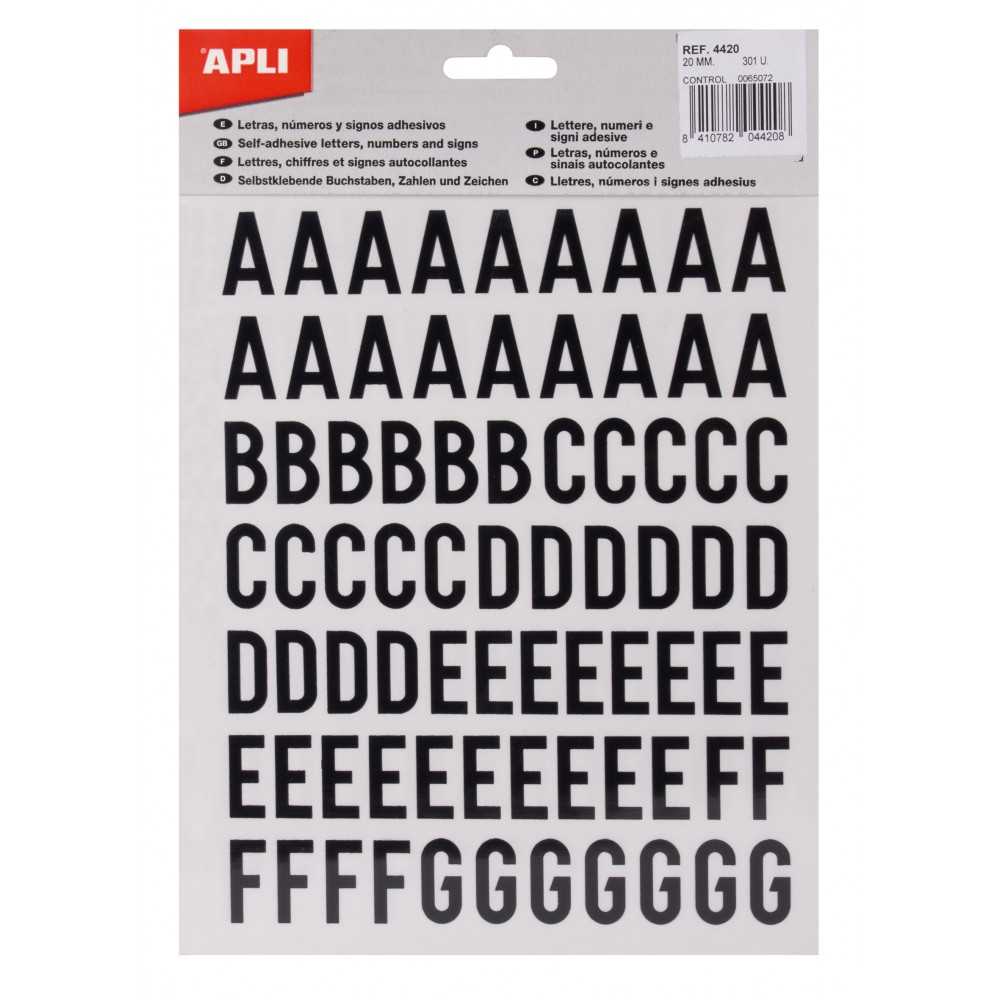 Letras Adhesivas Mayúsculas Negras 20 mm Apli 04420