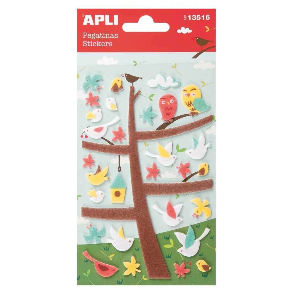 Pegatinas fieltro árbol y pájaros. Apli. 13516