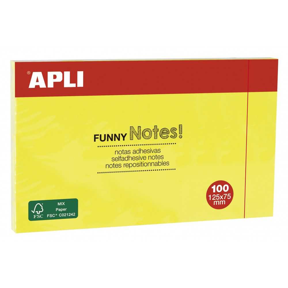 Notas Adhesivas Amarillo Flúor 125x75 mm 100 Hojas Apli 15002