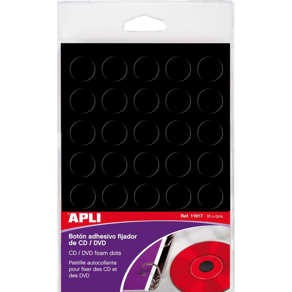 Apli 11917 Botones Fijadores CD/DVD Redondo Color Negro