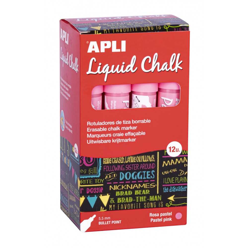 Rotuladores de Tiza Liquida Rosa Pastel 12 Uds Apli 18039