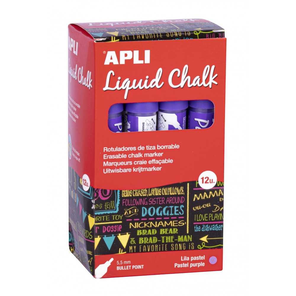 Rotuladores de Tiza Liquida Color Lila Pastel 12 Uds Apli 18040