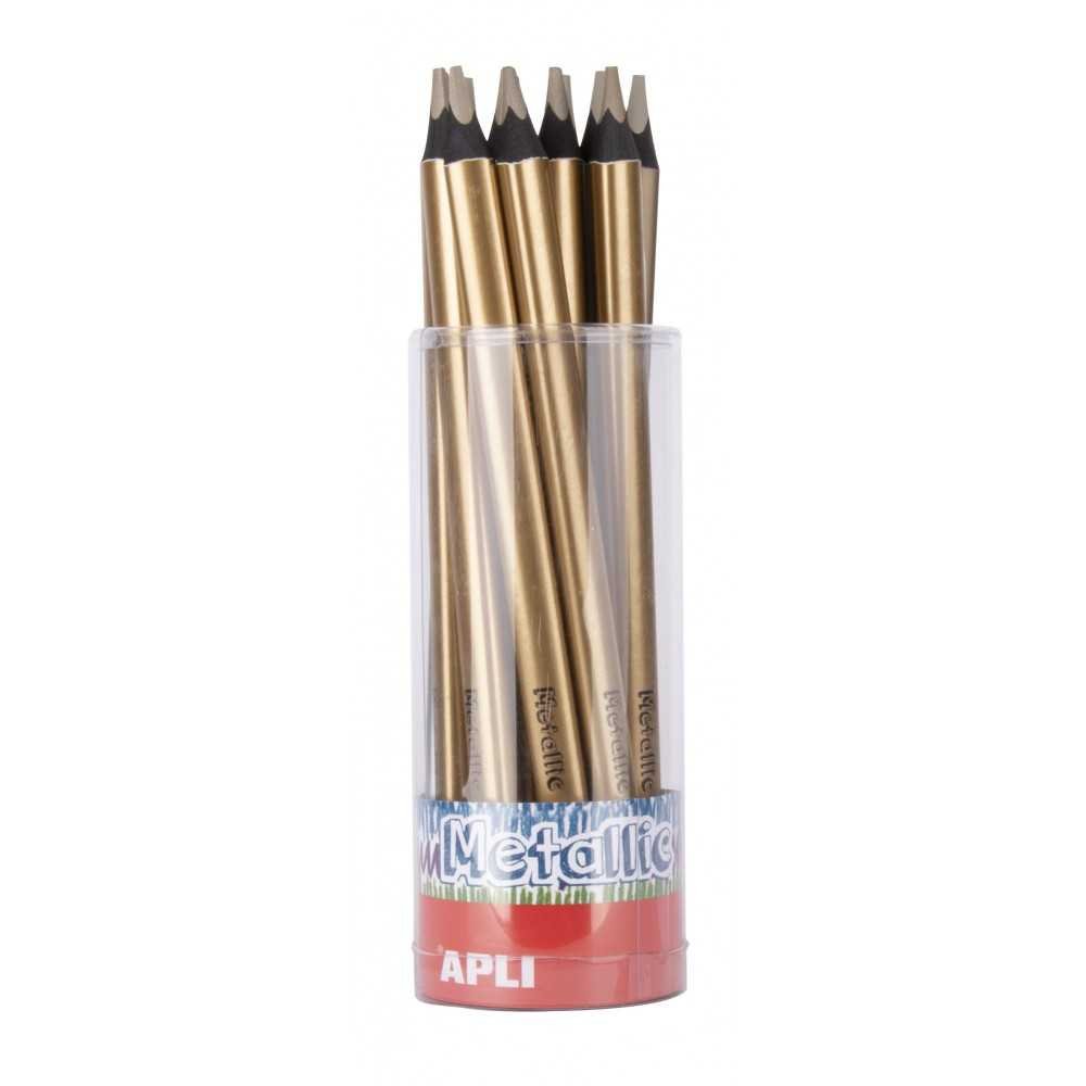 Tubo 18 Lápices Jumbo Color Oro Metalizado Apli 17510 Compraetiquetas