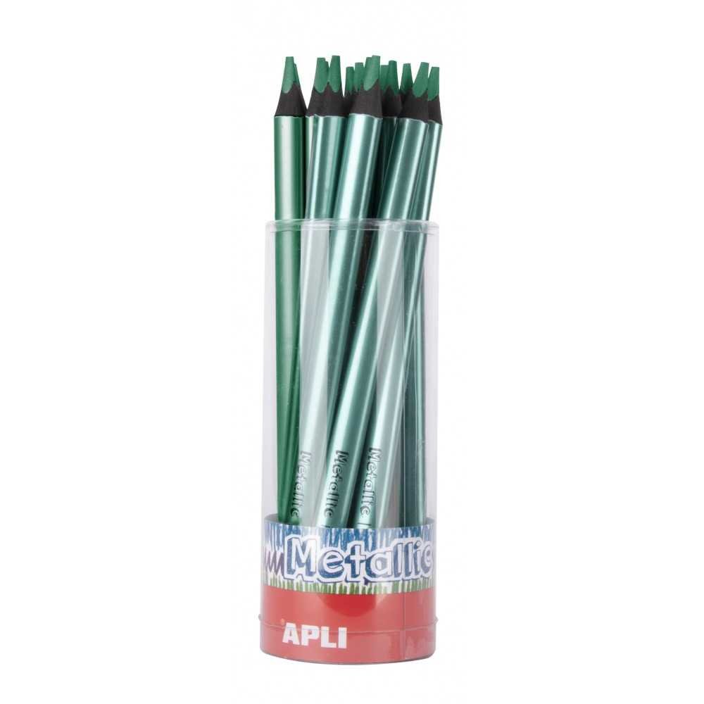 Tubo 18 Lápices Jumbo Color Verde Metalizado Apli 17514 Compraetiquetas
