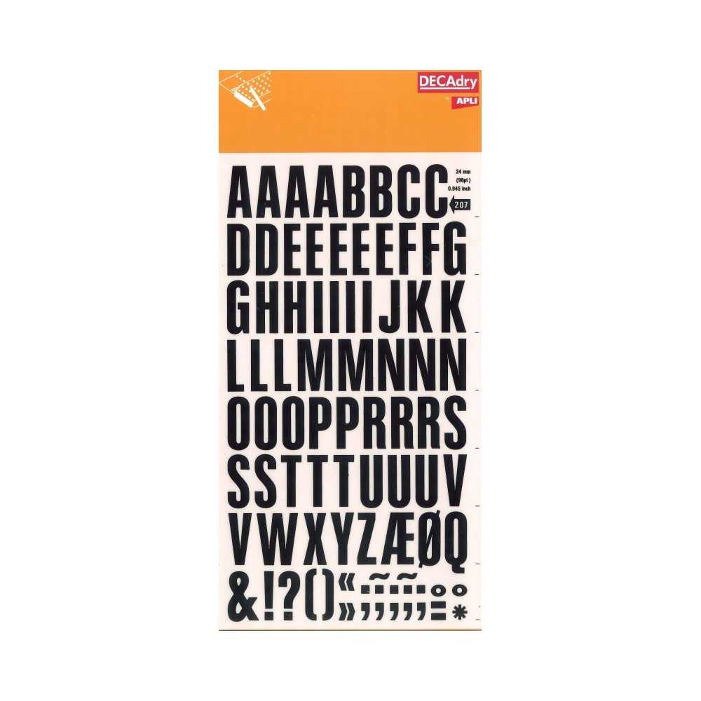 Letras y Signos Transferibles Negros 24 mm Apli SDD207F
