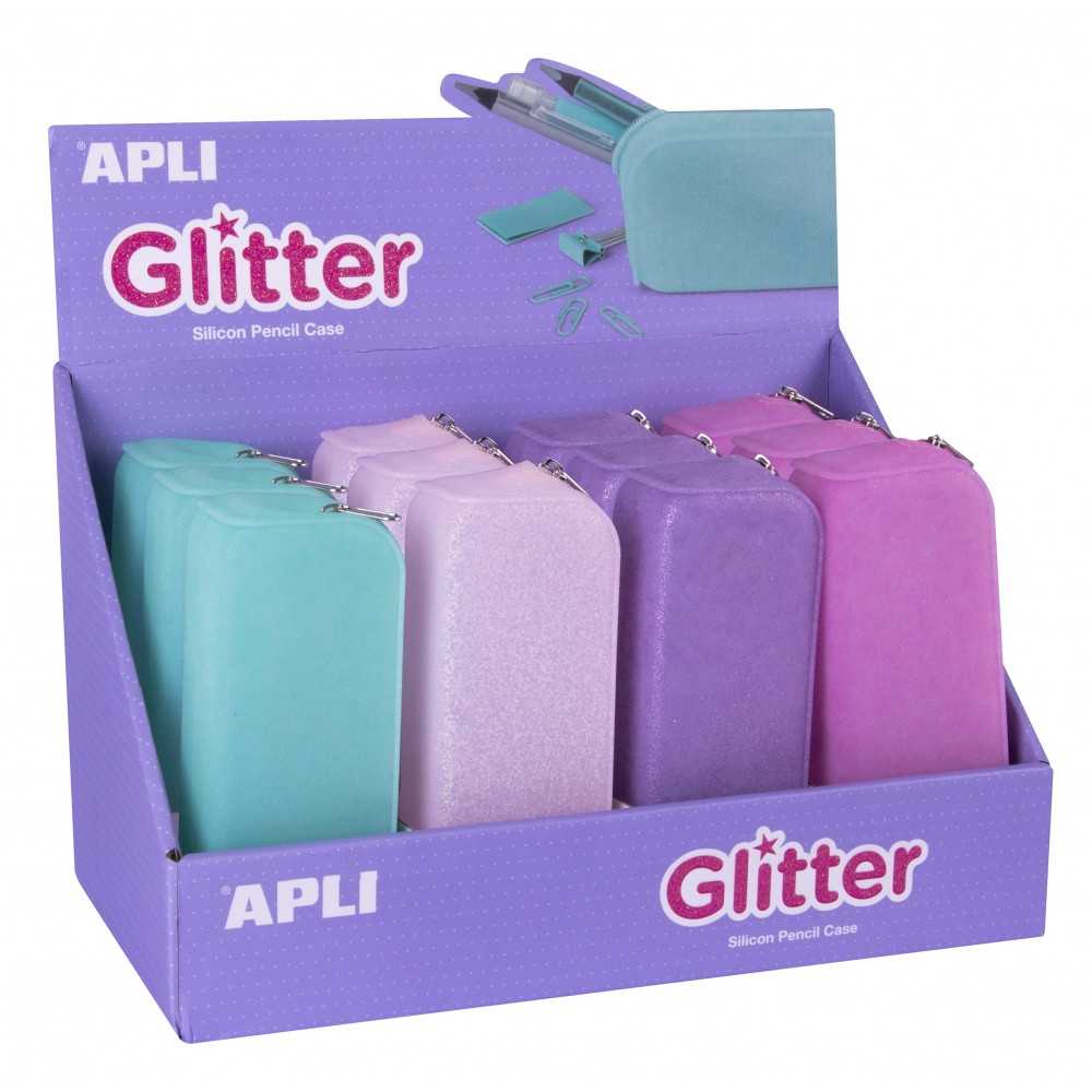 Expositor 12 Estuches de Silicona Colores Glitter Apli 18216 Compraetiquetas