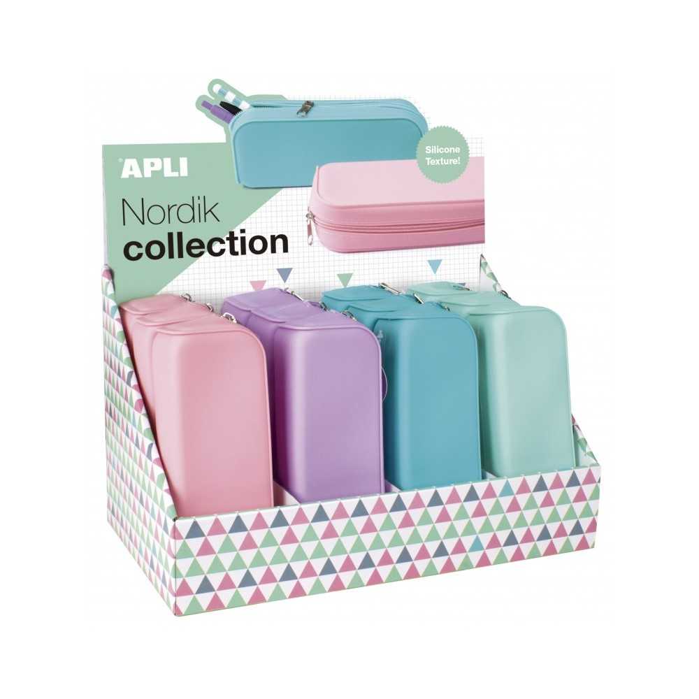 Expositor 12 Estuches Silicona Nordik Colores Pastel Apli 17408 COMPRAETIQUETAS
