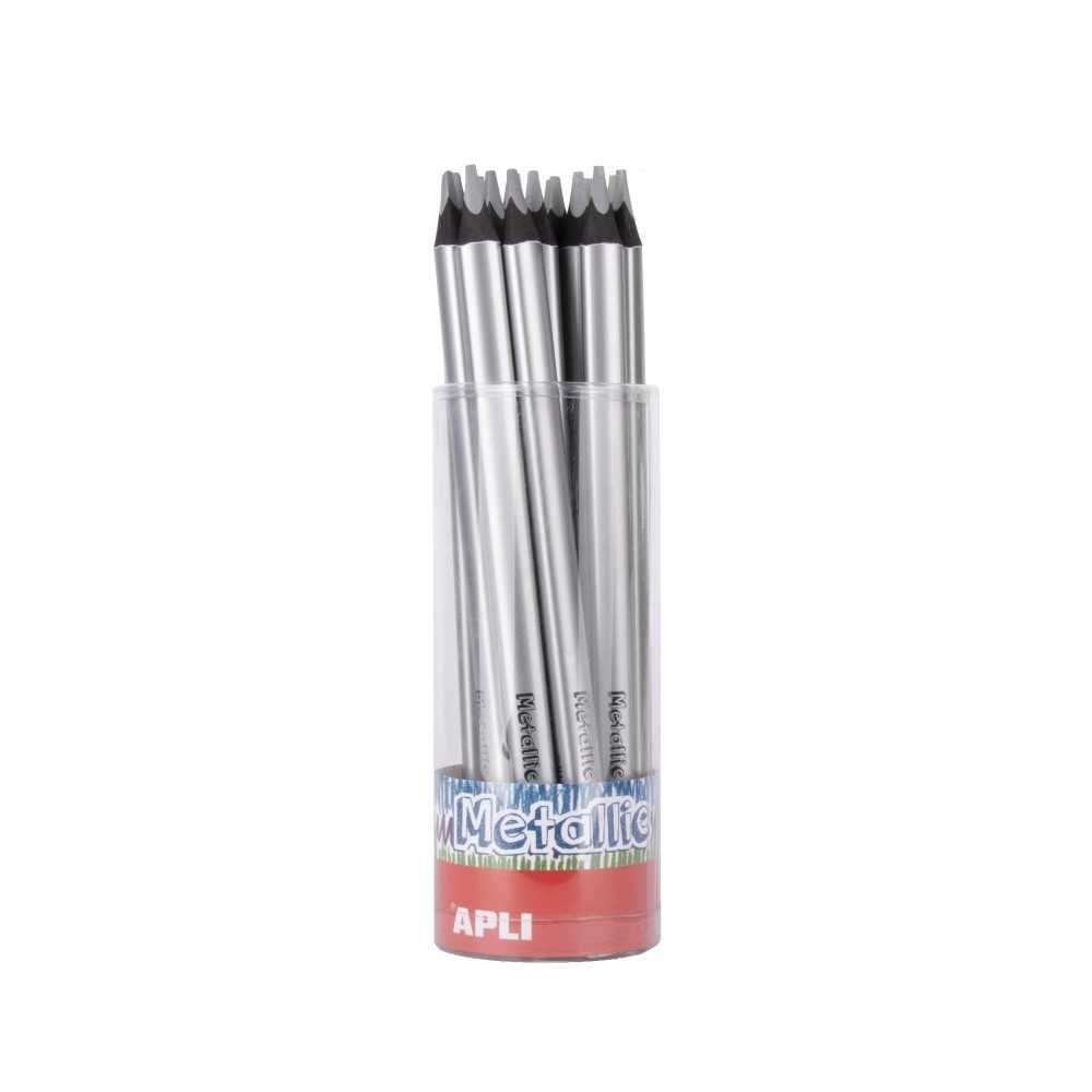 Tubo 18 Lápices Jumbo Color Plata Metalizado Apli 17511 Compraetiquetas