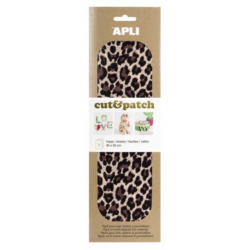 3 Hojas 30x50cm Papel Decopatch Modelo Leopardo Apli 17225 COMPRAETIQUETAS