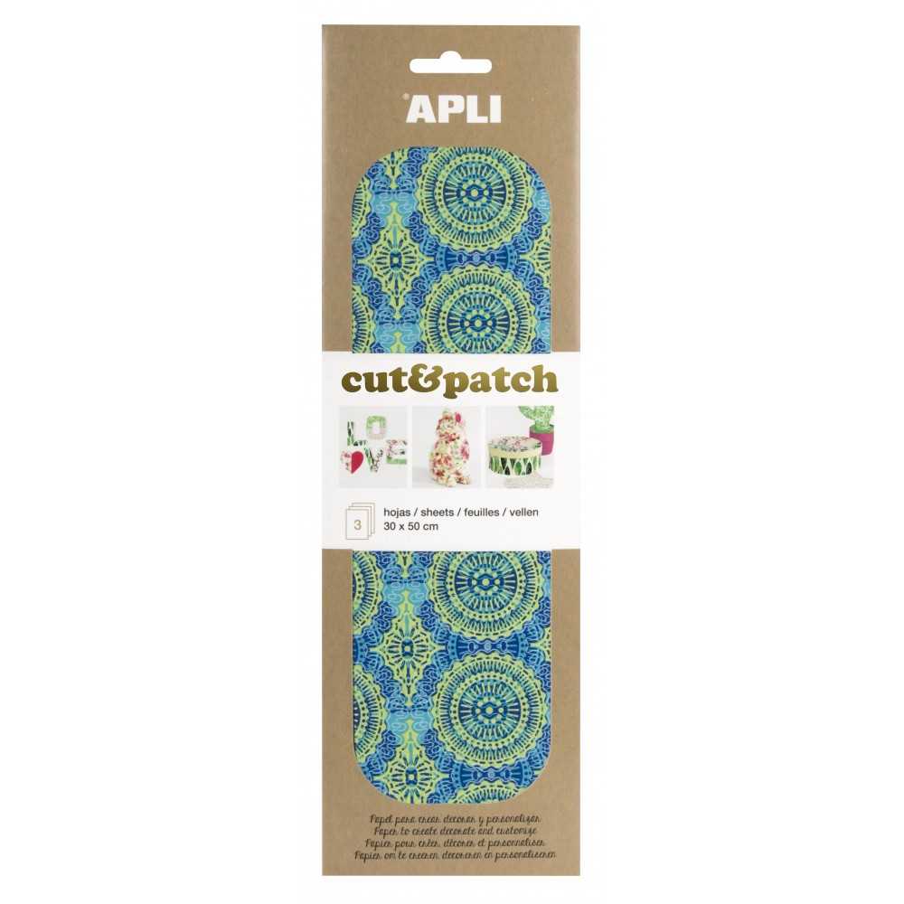 3 Hojas 30x50cm Papel Decopatch Verde Azul Apli 17233 COMPRAETIQUETAS