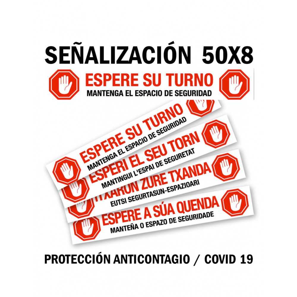Adhesivos Espere su Turno 50x8 cm  4 Idiomas