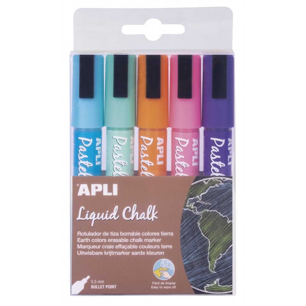 5 Rotuladores Tiza Líquida Colores Tierra Trazo 5,5 mm Apli 14735 Compraetiquetas