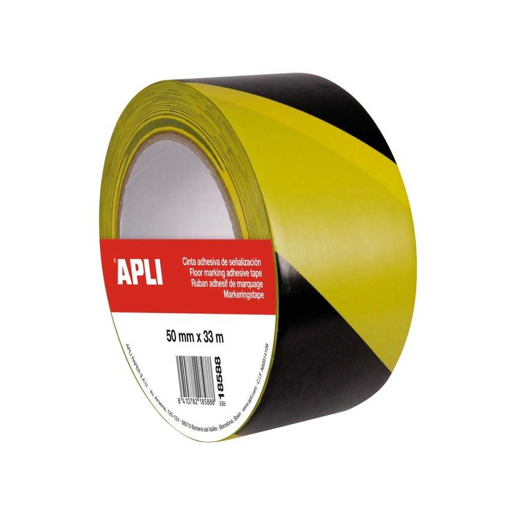 Cinta Señalización Amarillo/Negro PVC 50 mm x 33 m Apli 18588