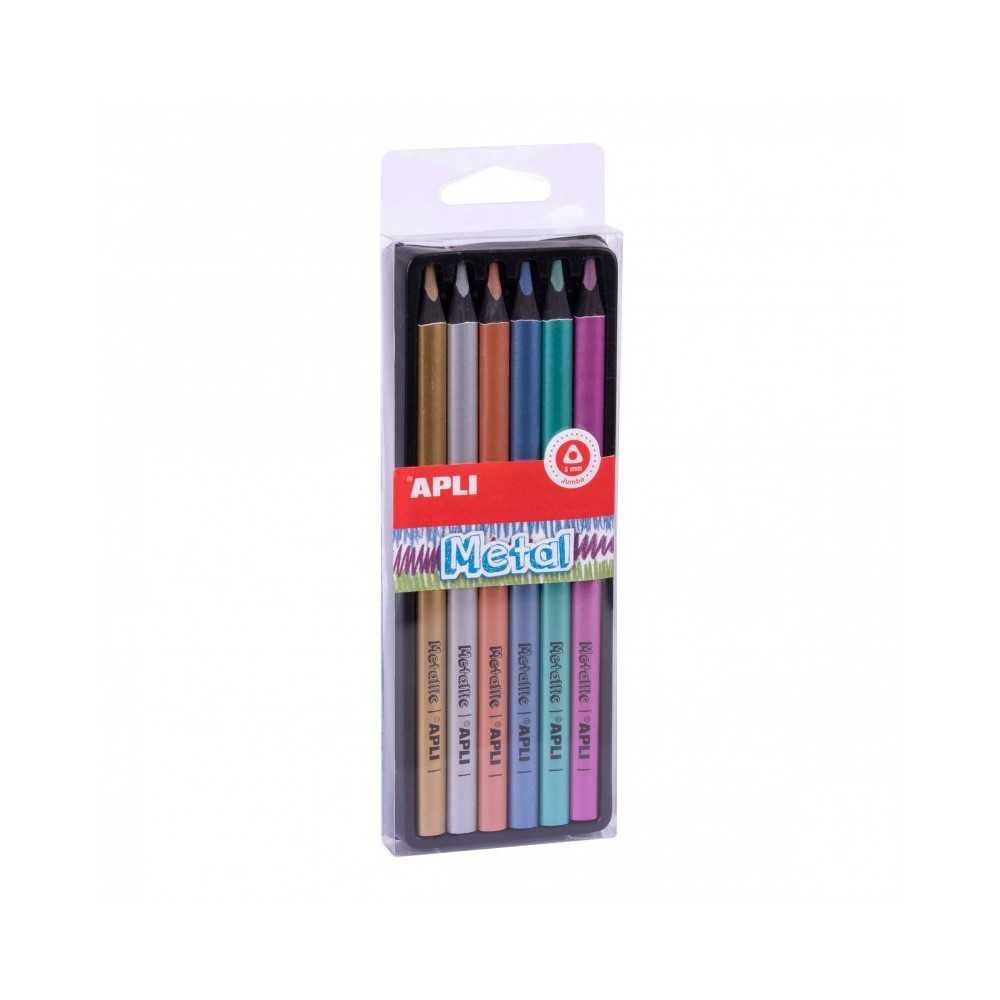 6 Lápices Jumbo Colores Metalizados Surtidos Apli 18061 Compraetiquetas