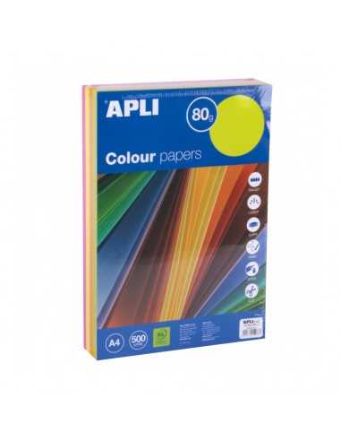Papel Colores Flúor Surtidos A4 500H Apli 15287