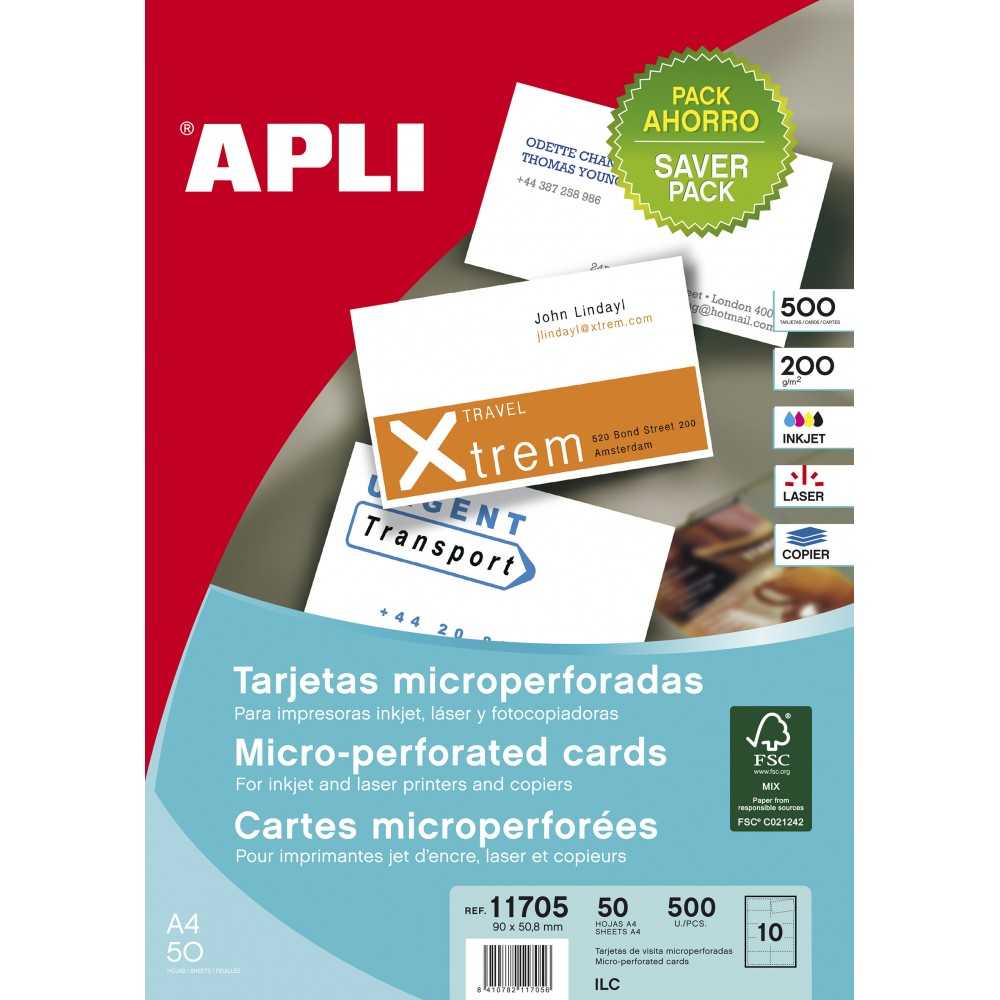 Tarjetas de Visita Blancas 90x50,8 mm 50H Apli 11705
