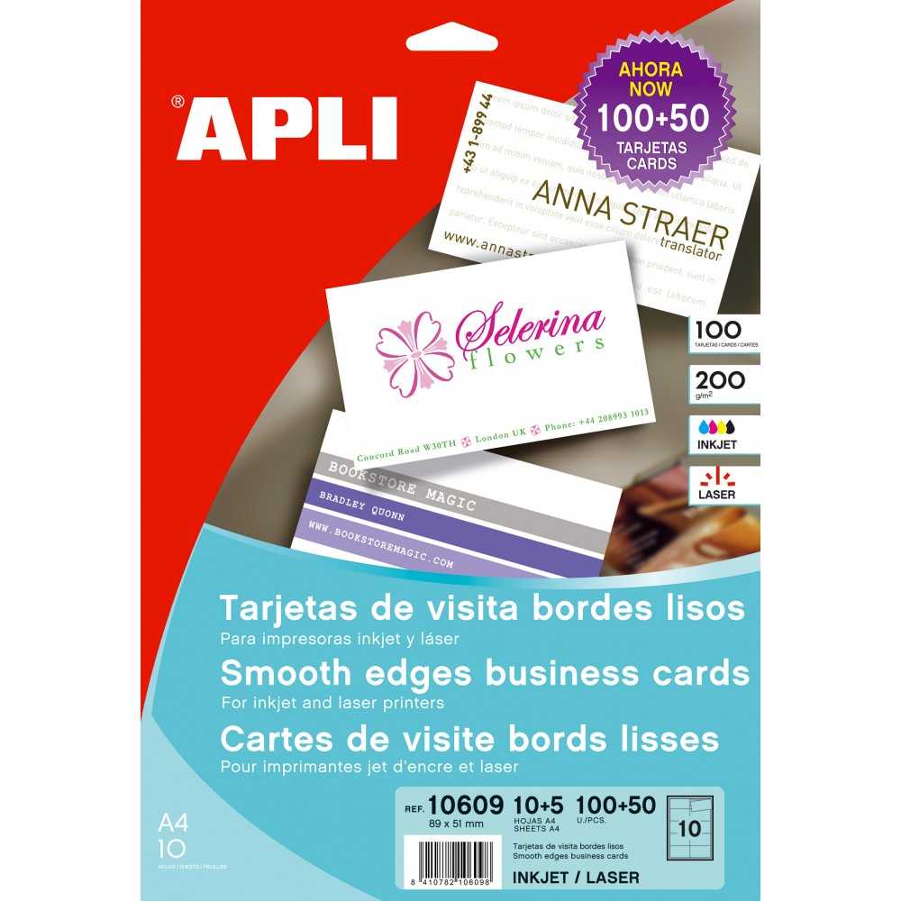 Tarjetas Visita Bordes Lisos Mate Profesional 89x51 mm Apli 10609