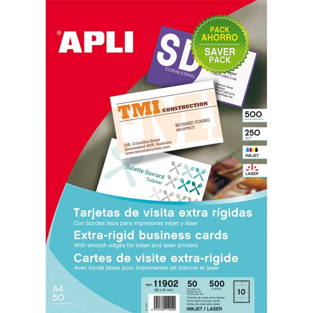 Tarjetas Visita Cantos Rectos 89x51 mm Apli 11902