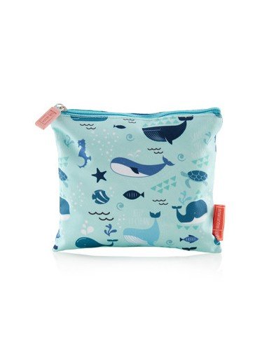Bolsa de Merienda MiquelRius Save The Ocean de color azul con detalles en naranja.